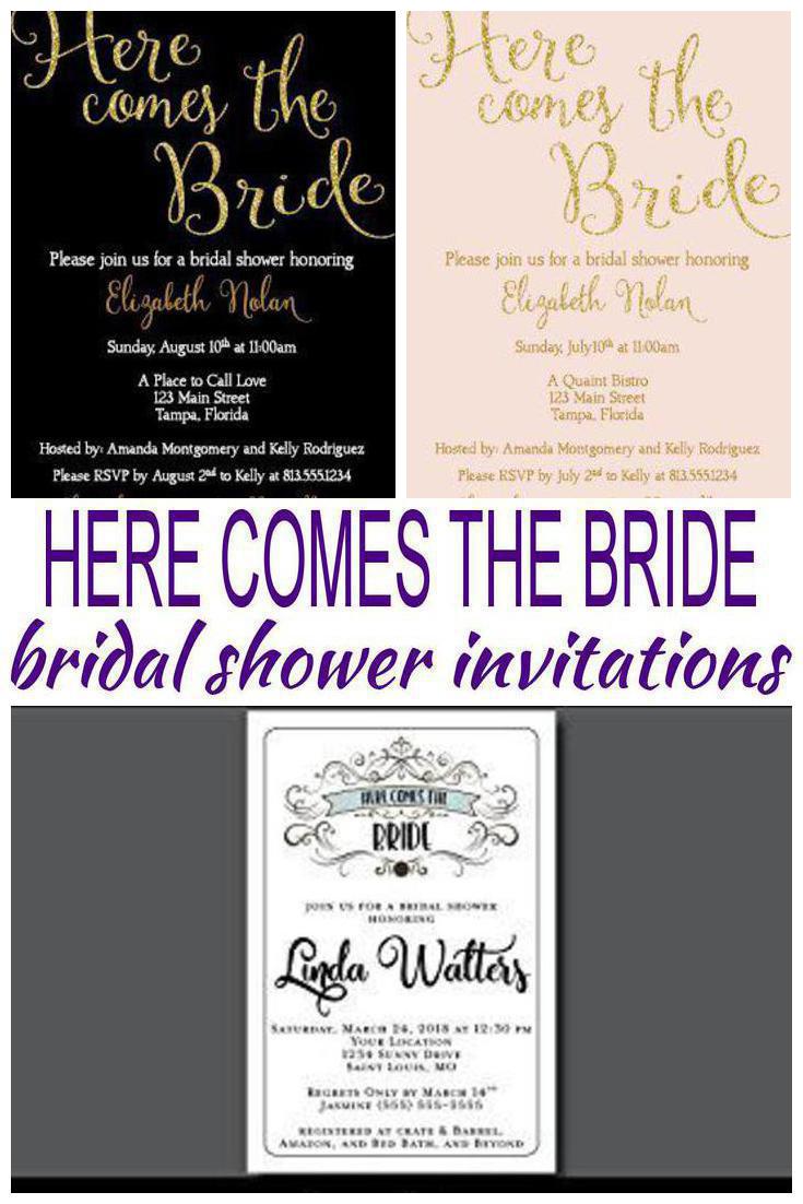 here comes the bride bridal shower invitations